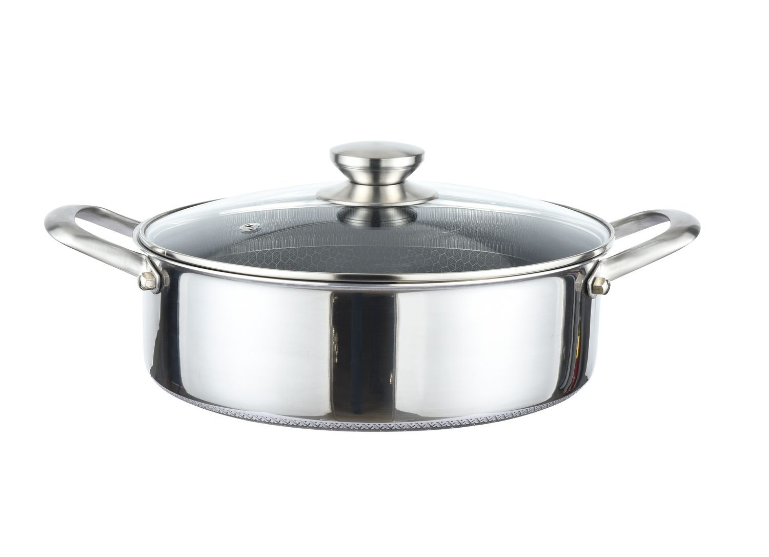 Pan - Cheffinger - Stainless steel honinggraat met glazen deksel - 24 en 28 cm Laag model SK01