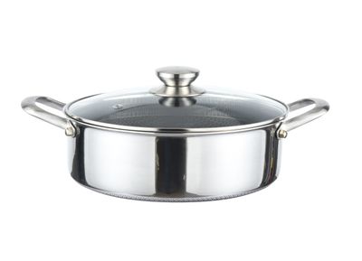 Pan - Cheffinger - Stainless steel honinggraat met glazen deksel - 24 en 28 cm Laag model SK01