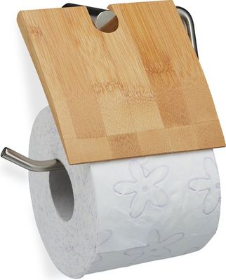Toiletrolhouder - bamboe - metaal - 16 x 16,5 cm - wandmontage - closetrolhouder - natuur