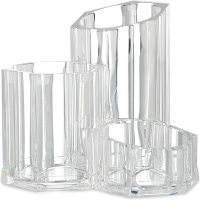 Make-up kwastenhouder - 3 houders - kunststof - 12 x 13,5 x 14 cm - transparant