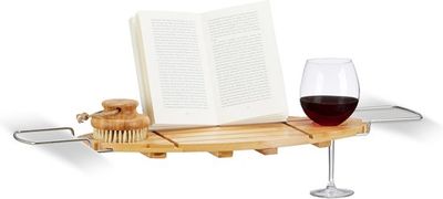 Badplank bamboe - uitschuifbaar - met boekensteun - 3,5 x 93 x 24 cm - badbrug
