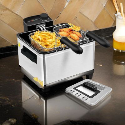 Friteuse - Cheffinger - Frietpan - 5L - RVS - 2000W - Met Kijkvenster &amp; 3 Uitneembare Frituurmand - Frituurpan