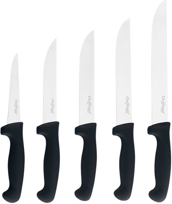 Messenset – Cheffinger - 5-Delig | BBQ &amp; Grill Vleesmessen | Roestvrij &amp; Scherp