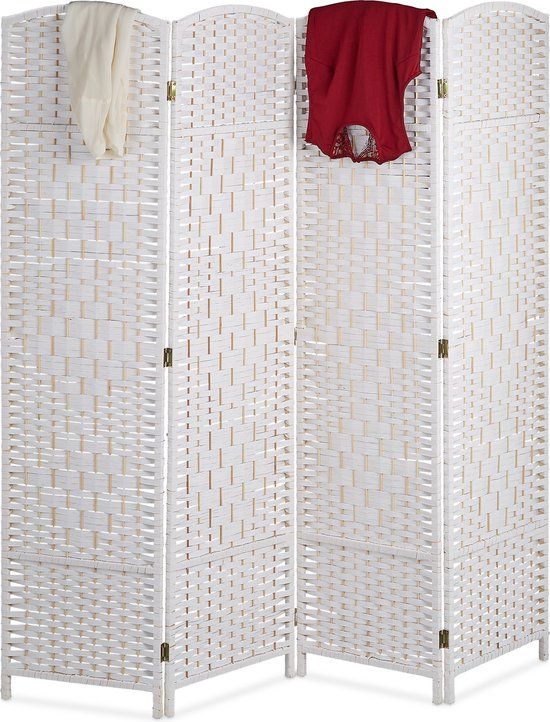 kamerscherm 4 panelen - 170x160 cm - opvouwbaar - scheidingswand - hout - papiertouw - wit
