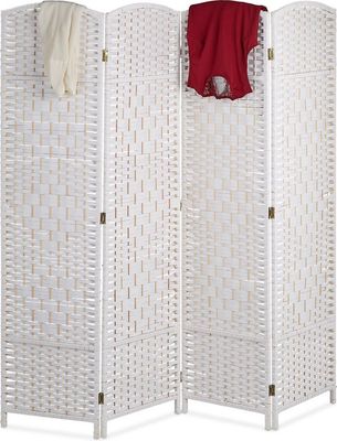 kamerscherm 4 panelen - 170x160 cm - opvouwbaar - scheidingswand - hout - papiertouw - wit