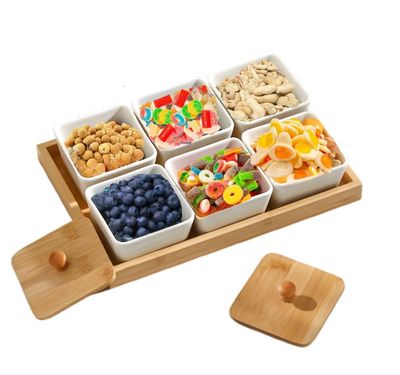 Snackschaal met 6 Bakjes - Cheffinger - Bamboe - Borrelpank - Tapasschaal - Serveerschaal
