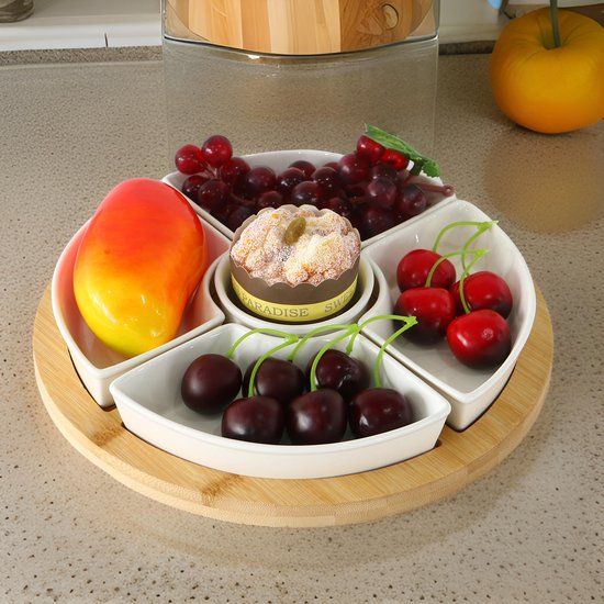 Snackschaal met 5 Bakjes - Cheffinger - Bamboe - Borrelpank - Tapasschaal - Serveerschaal