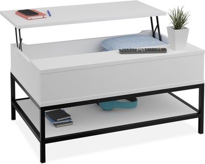 salontafel uitklapbaar - met opbergruimte - 45,5 x 90 x 60 cm - houtlook - modern - wit/zwart