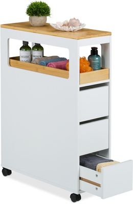 badkamerkast smal - op wieltjes - 3 lades - 82,5 x 23 x 60 cm - keuken