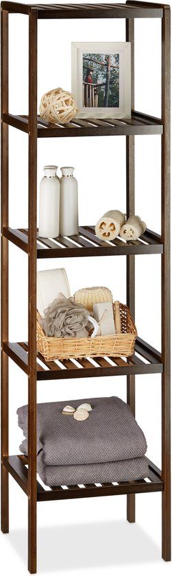 badkamerrek bamboe - 5 etages - staand - 139,5 x 34,5 x 33 cm - donkerbruin