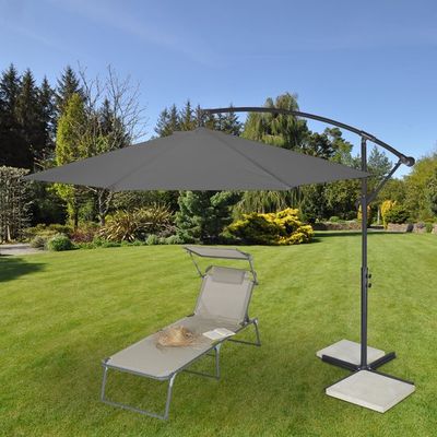 Splinternieuwe zweefparasol met voet - Ø 300 cm - met hoes en zwengel - draaibaar - kruisvoet - grijs