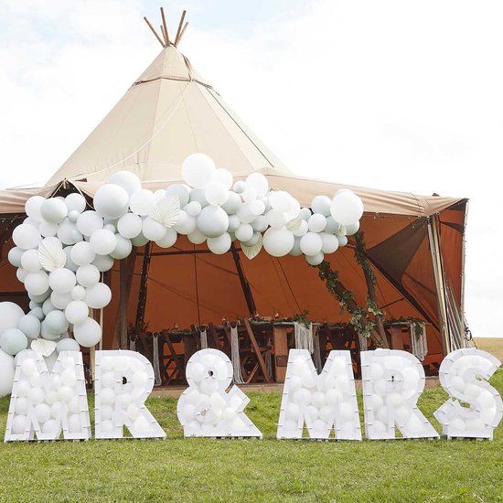 Ginger Ray - Ballonstandaard Mr &amp; Mrs - Wit - Per Set