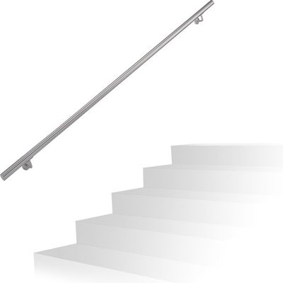 trapleuning - 200 cm - rvs - geborsteld - muurmontage - binnen &amp; buiten - Ø 38 mm - met houder - zilver