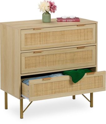 ladekast - 80x 80 x 42 cm - 3 lades - rotanlook - metalen pootjes