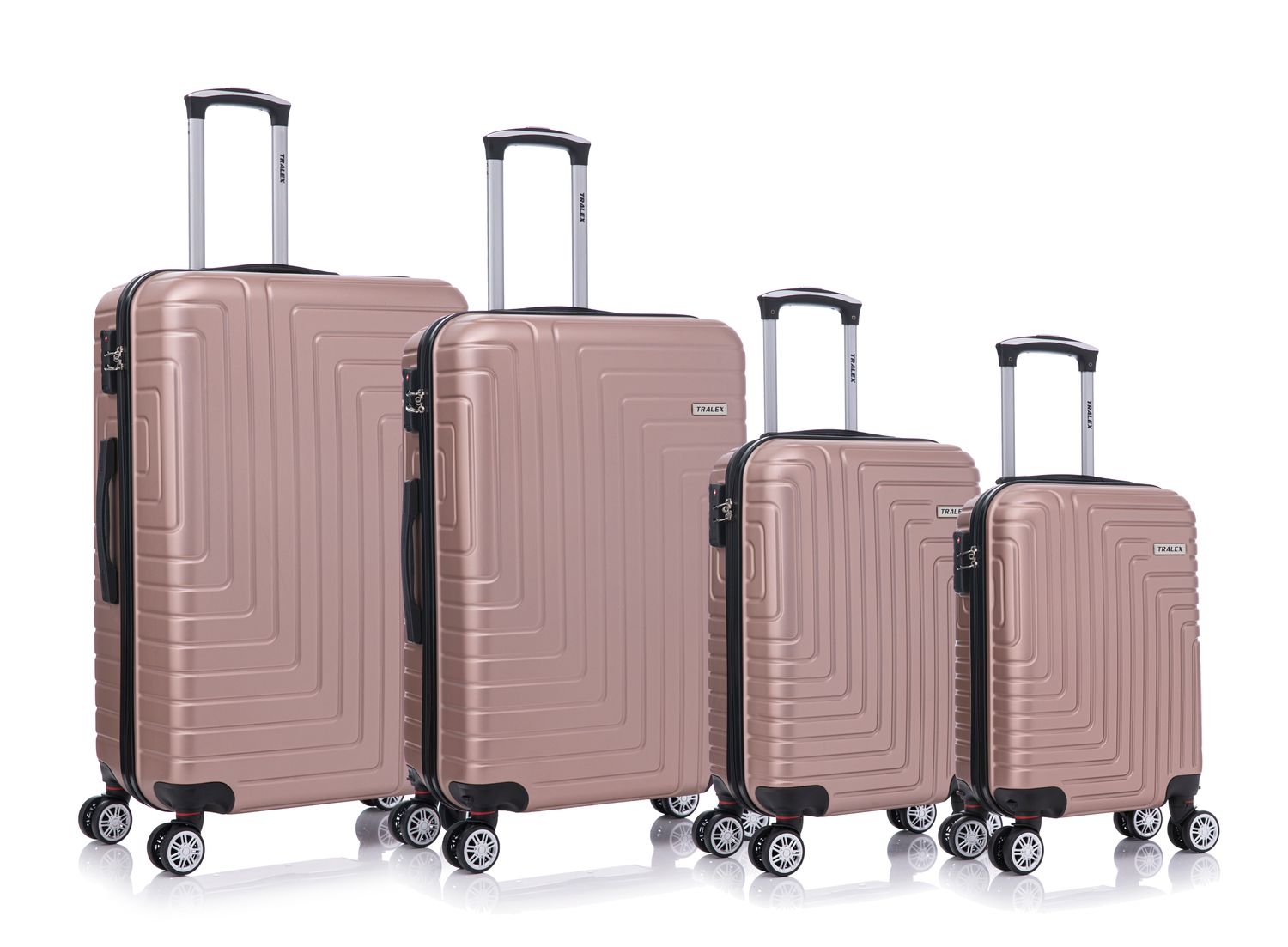 Tralex Luminara kofferset - 4 Delig - TSA Kofferslot – Handbagage 25L + 35L + Ruimbagage 69L + 90L – Lichtgewicht – Reiskoffers met Wielen – Hardcase –Rozé goud