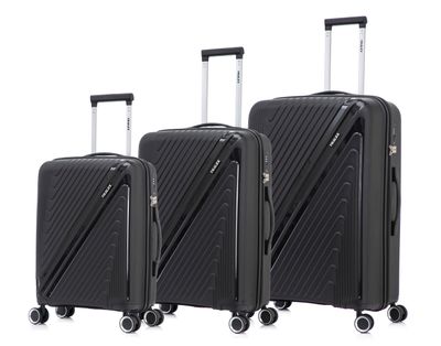 Tralex Horizon Kofferset - 3-Delig - Hardcase Reiskoffers met Wielen – 20” Handbagage + 24” + 28” Ruimbagage – Lichtgewicht – Polypropyleen – TSA Cijferslot - Zwart