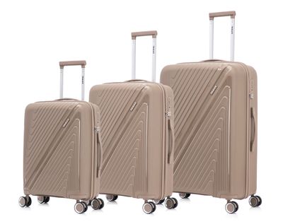 Tralex Horizon Kofferset - 3-Delig - Hardcase Reiskoffers met Wielen – 20” Handbagage + 24” + 28” Ruimbagage – Lichtgewicht – Polypropyleen – TSA Cijferslot - Mokkabruin