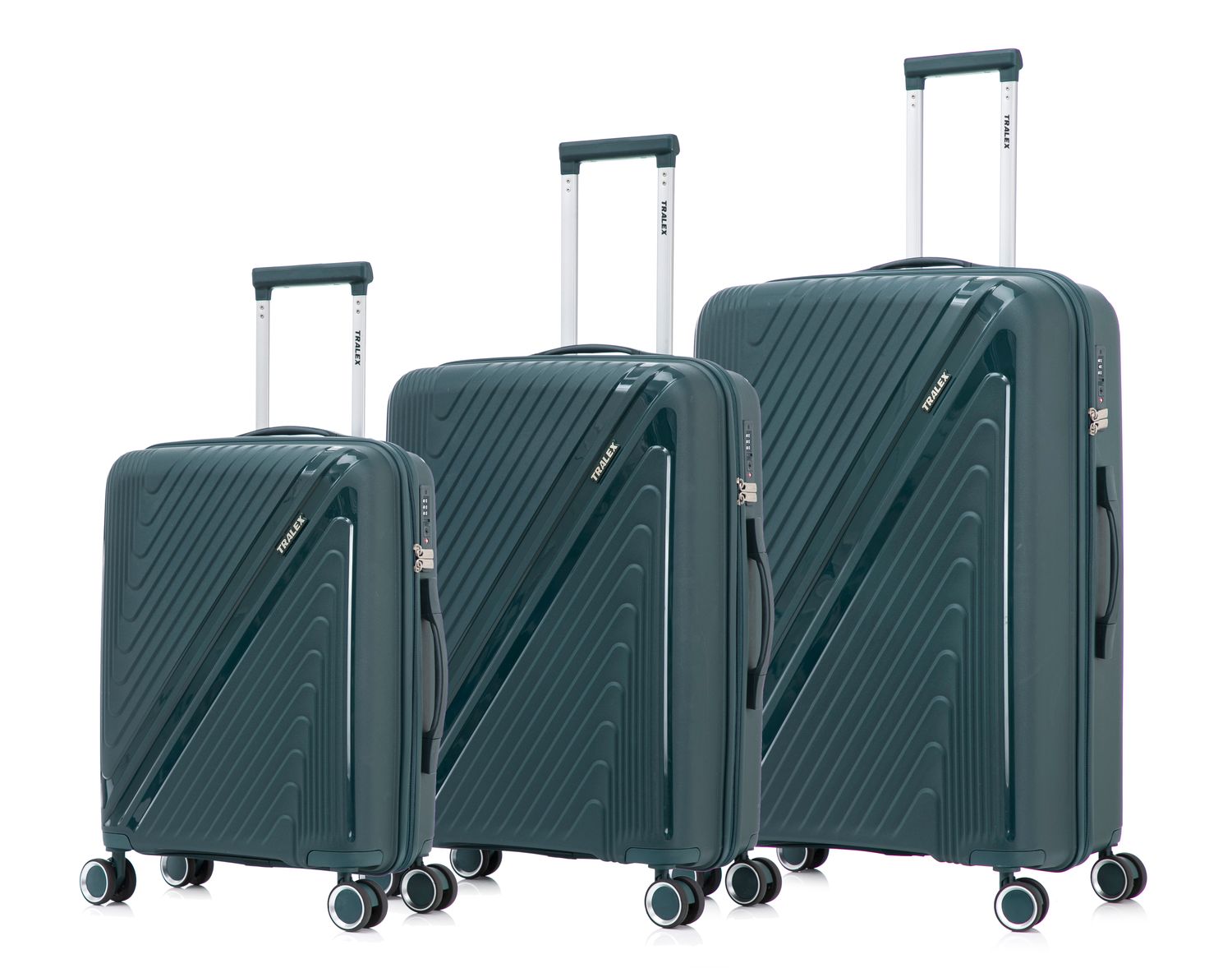 Tralex Horizon Kofferset - 3-Delig - Hardcase Reiskoffers met Wielen – 20” Handbagage + 24” + 28” Ruimbagage – Lichtgewicht – Polypropyleen – TSA Cijferslot - Oceaanblauw