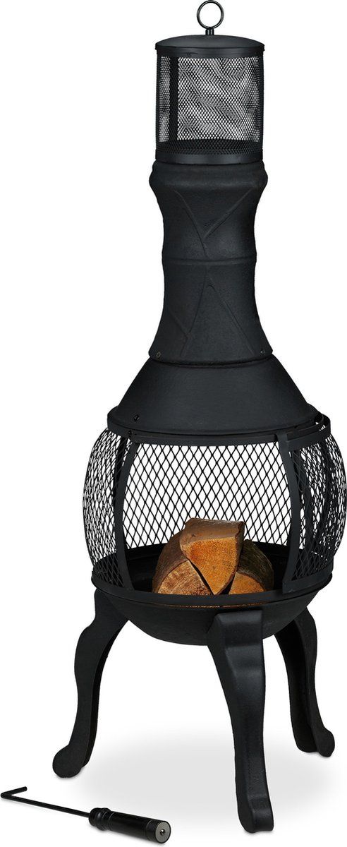 tuinhaard - gietijzer - staal - 113 x 38 cm - pook - buitenkachel - buitenhaard