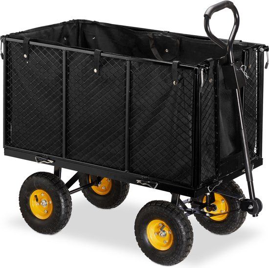 bolderkar tuin - splinternieuw- inklapbare zijwanden - uitneembaar zeil - transportkar - 500 kg - zwart