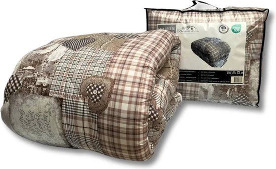 Beau Maison Bedrukt Dekbed - Dekbed Zonder Overtrek - Beige Taupe - Hoesloos - 2 in 1 dekbed - Wasbaar