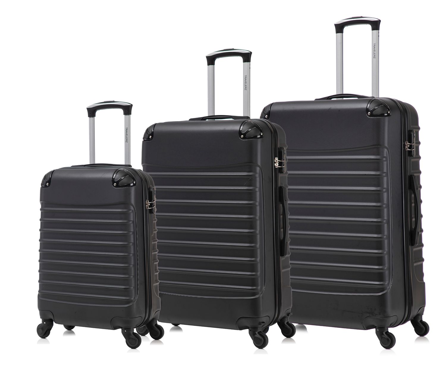 Travelerz Rome – 3-delige kofferset – Handbagage 39L + 69L &amp; Ruimbagage 95L – ABS – Lichtgewicht – Cijferslot – Spinner wielen – Zwart