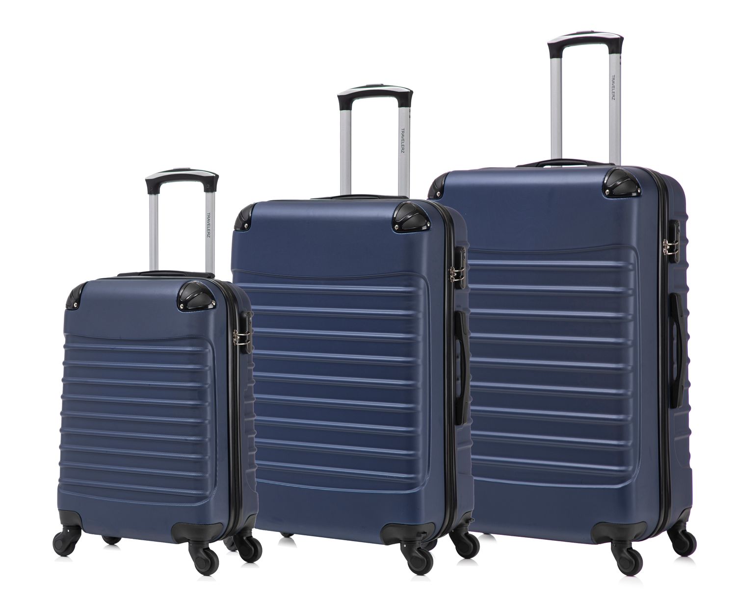 Travelerz Rome – 3-delige kofferset – Handbagage 39L + 69L &amp; Ruimbagage 95L – ABS – Lichtgewicht – Cijferslot – Spinner wielen – Donker Blauw