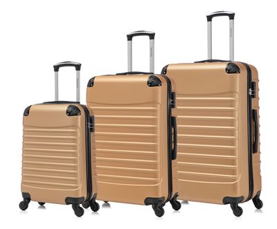 Travelerz Rome – 3-delige kofferset – Handbagage 39L + 69L &amp; Ruimbagage 95L – ABS – Lichtgewicht – Cijferslot – Spinner wielen – Goud