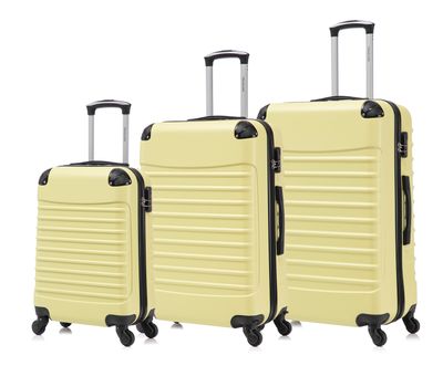 Travelerz Rome – 3-delige kofferset – Handbagage 39L + 69L &amp; Ruimbagage 95L – ABS – Lichtgewicht – Cijferslot – Spinner wielen – Licht Geel