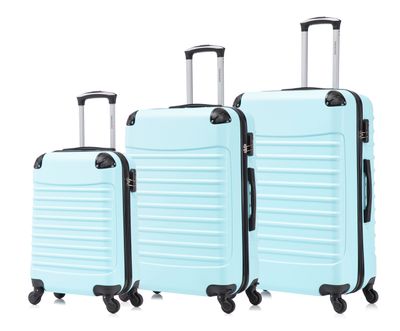 Travelerz Rome – 3-delige kofferset – Handbagage 39L + 69L &amp; Ruimbagage 95L – ABS – Lichtgewicht – Cijferslot – Spinner wielen – ijs Blauw
