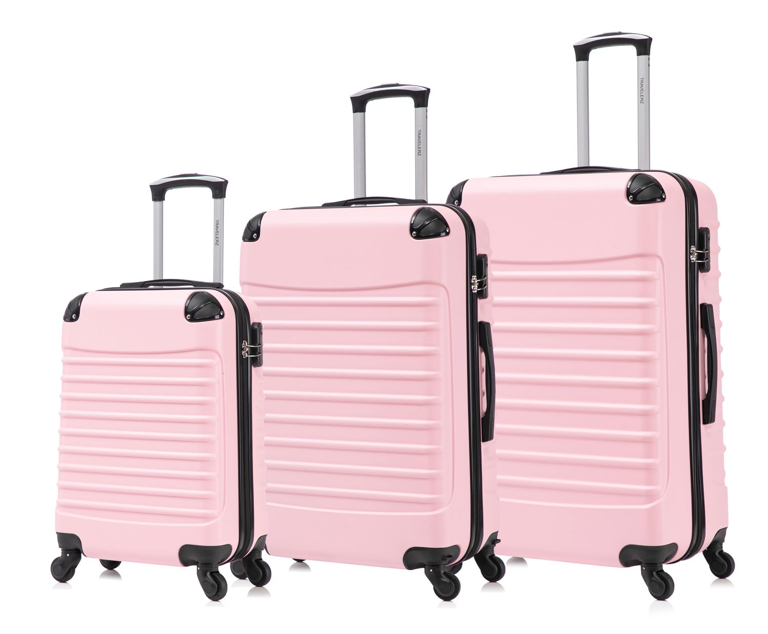 Travelerz Rome – 3-delige kofferset – Handbagage 39L + 69L &amp; Ruimbagage 95L – ABS – Lichtgewicht – Cijferslot – Spinner wielen – Licht Roze