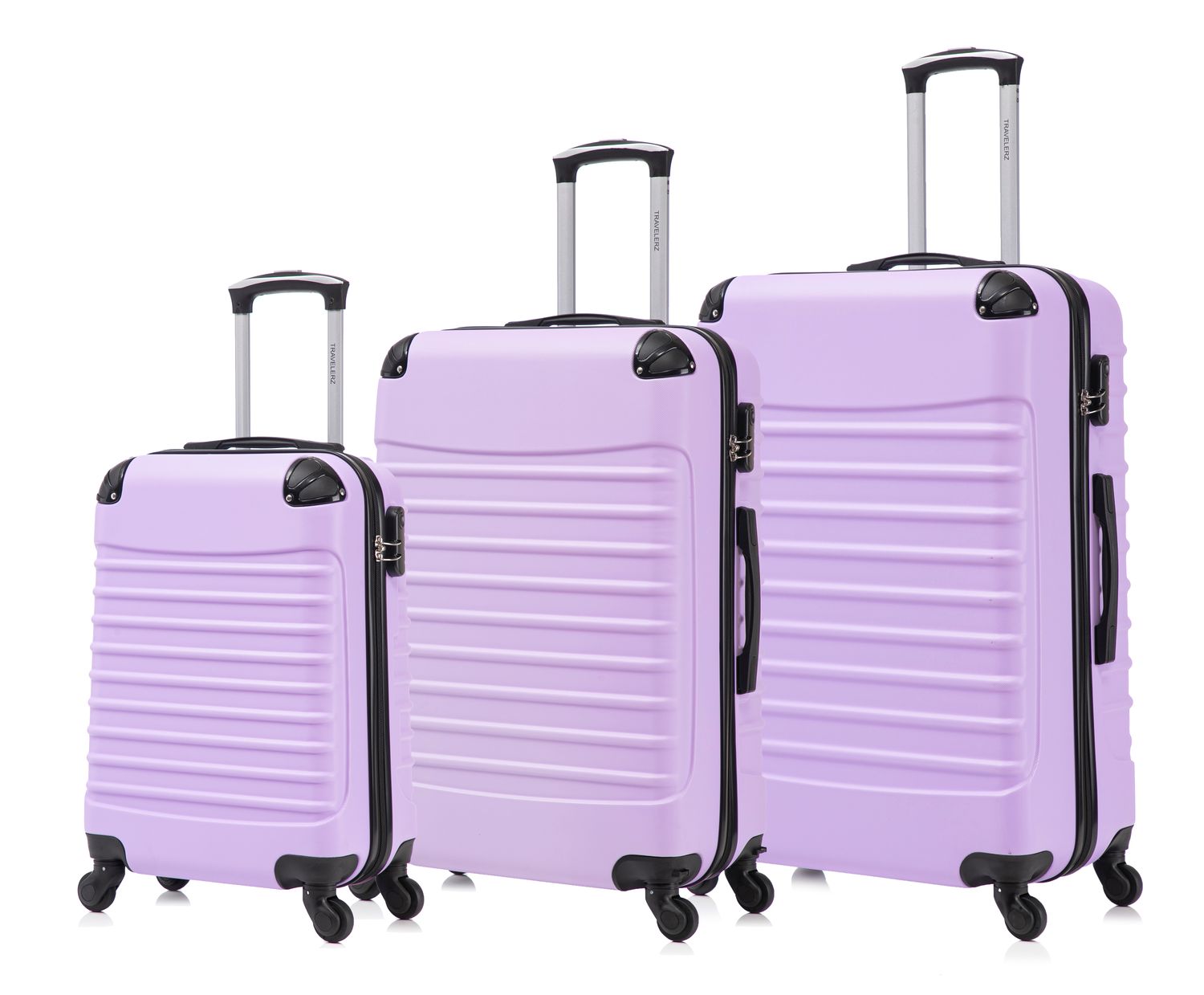 Travelerz Rome – 3-delige kofferset – Handbagage 39L + 69L &amp; Ruimbagage 95L – ABS – Lichtgewicht – Cijferslot – Spinner wielen – Licht Paars