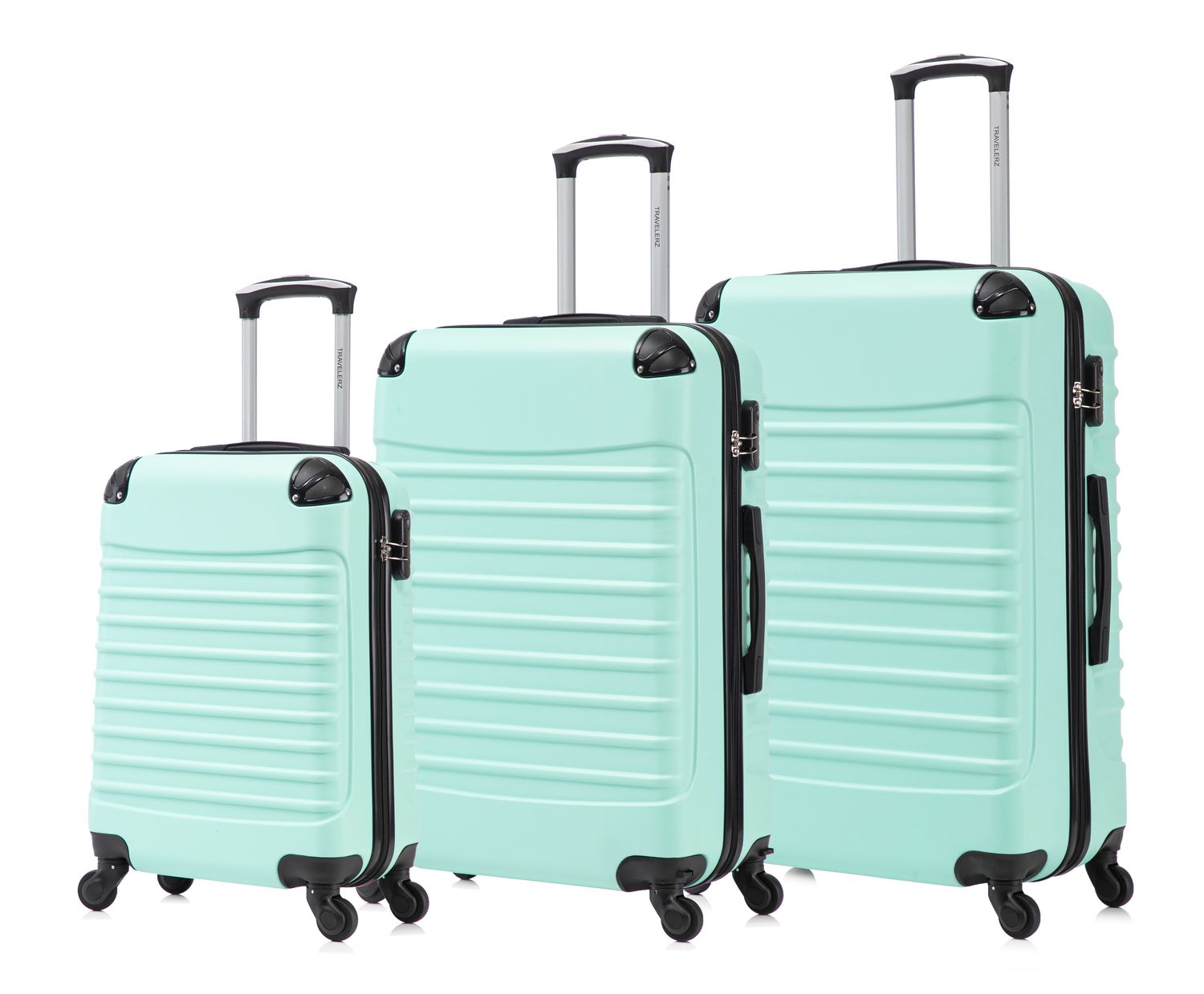 Travelerz Rome – 3-delige kofferset – Handbagage 39L + 69L &amp; Ruimbagage 95L – ABS – Lichtgewicht – Cijferslot – Spinner wielen – Mint Groen