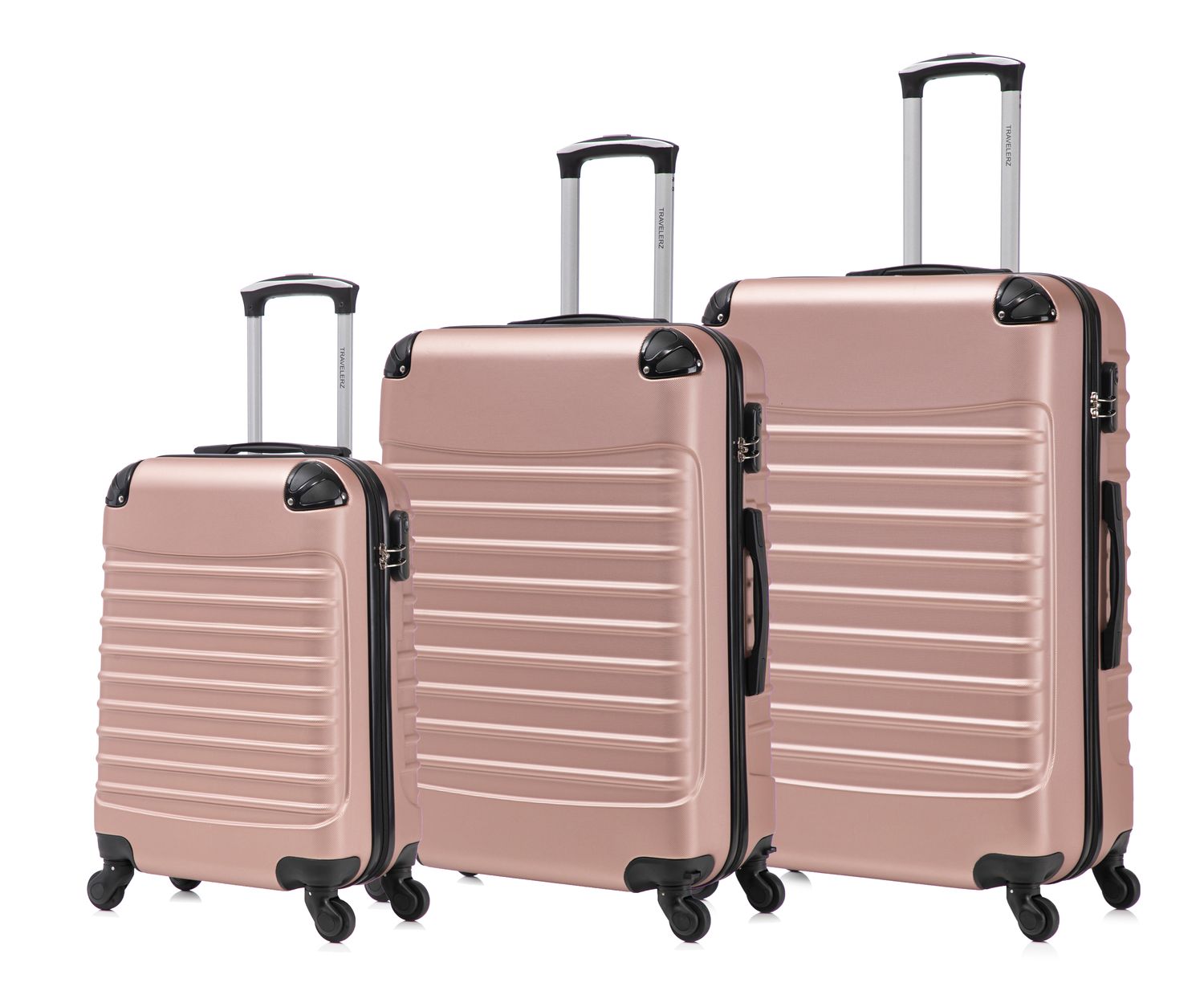 Travelerz Rome – 3-delige kofferset – Handbagage 39L + 69L &amp; Ruimbagage 95L – ABS – Lichtgewicht – Cijferslot – Spinner wielen – Rozé Goud