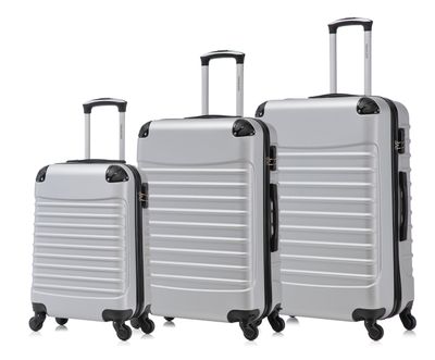 Travelerz Rome – 3-delige kofferset – Handbagage 39L + 69L &amp; Ruimbagage 95L – ABS – Lichtgewicht – Cijferslot – Spinner wielen – Zilver