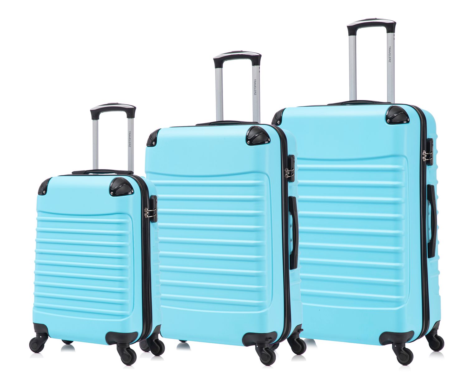 Travelerz Rome – 3-delige kofferset – Handbagage 39L + 69L &amp; Ruimbagage 95L – ABS – Lichtgewicht – Cijferslot – Spinner wielen – Skyblue