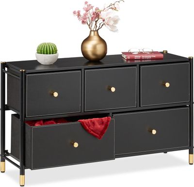 stalen ladekast - 5 stoffen lades - laag - 58,5 x 100 x 30 cm - zwart-goud