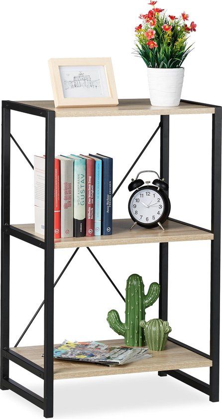 boekenrek - 3 planken - industrieel - laag - 80 x 50 x 35 cm - PB - metaal