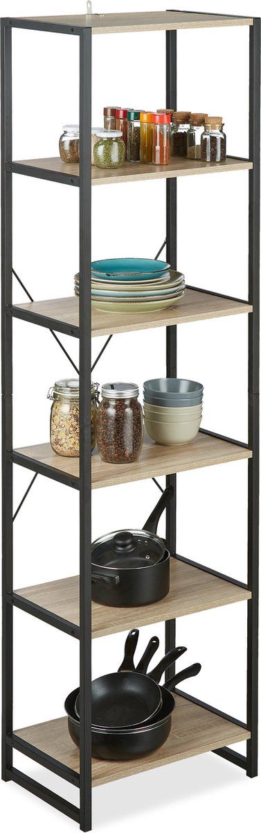 boekenkast - industrieel - 6 planken - 180 x 50 x 35 cm - hoog - staand
