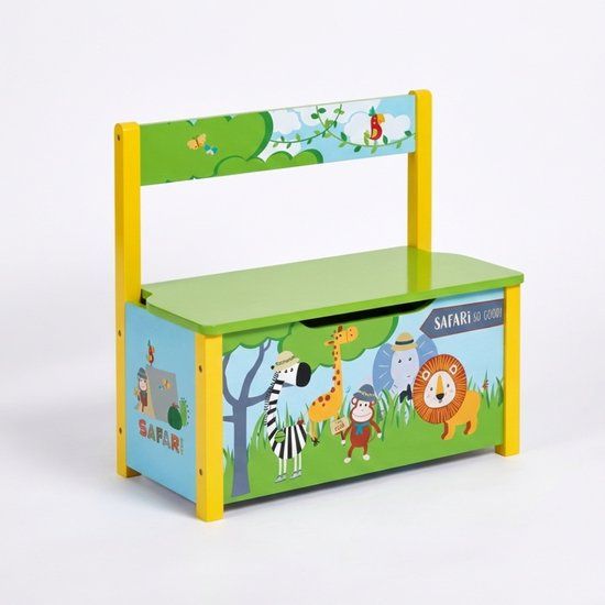 Kinder Opbergbox met Zitting – Safaripatroon – 33L – Veilig &amp; Stevig (60 kg)