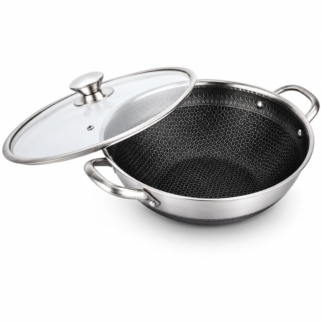 Wokpan met Deksel - Cheffinger - Honingraat  – 32, 36 en 40 cm – Anti-aanbak – Geschikt voor Inductie en Alle Warmtebronnen