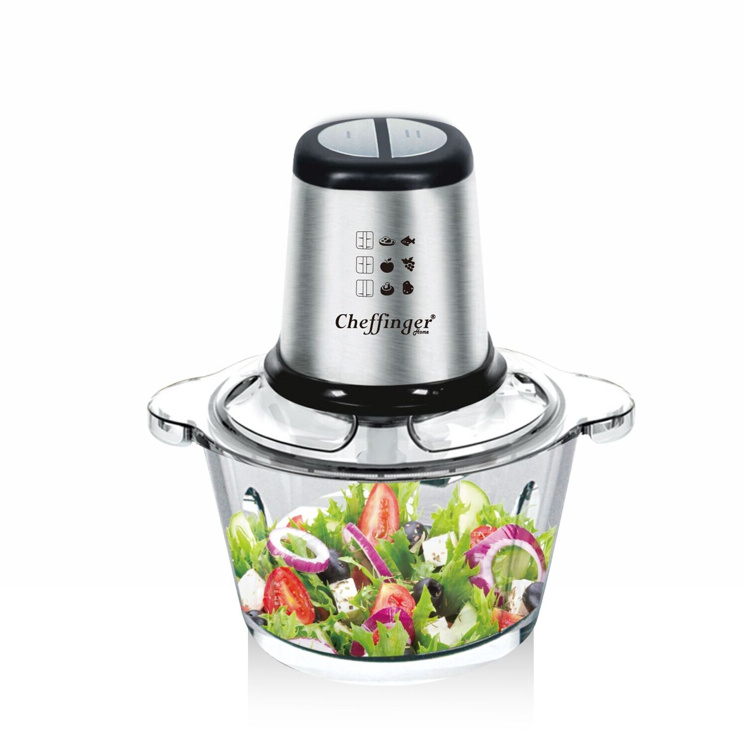Foodprocessor Vleesmolen Hakmolen elektrisch - Cheffinger - CF-FP500 Glazen kom 2 liter 500 watt