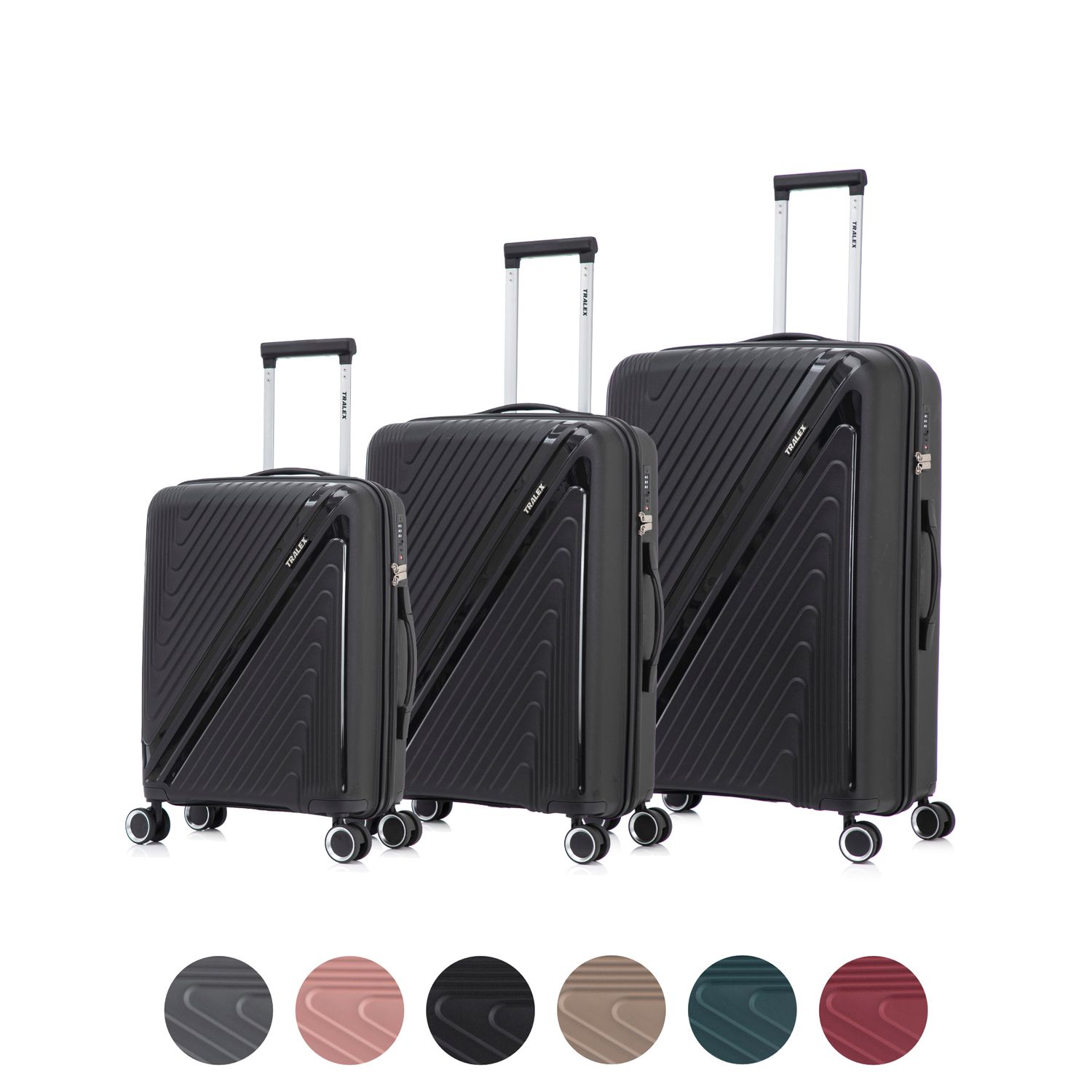 Kofferset Tralex Horizon - 3-delig – 42+67 + 97 liter – Polypropyleen – TSA slot - Zwart
