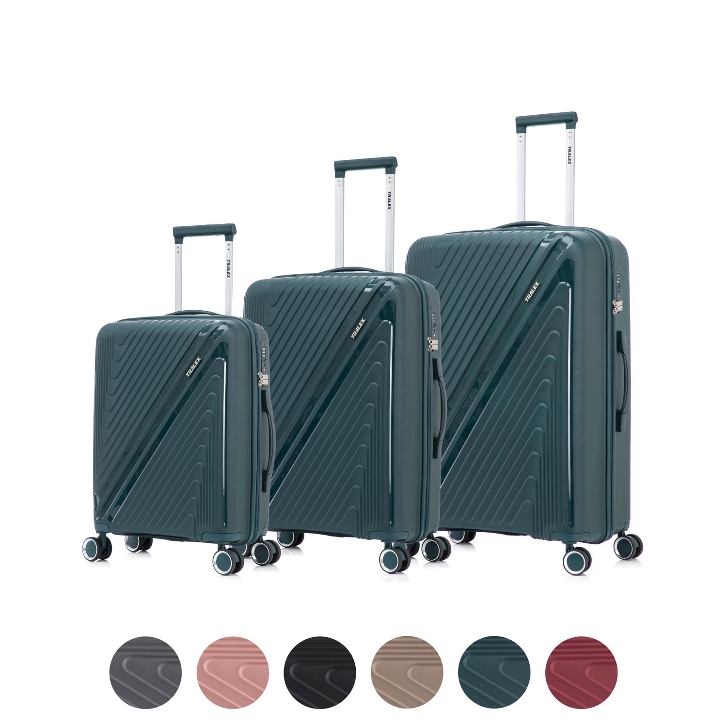 Kofferset Tralex Horizon - 3-delig – 42+67 + 97 liter – Polypropyleen – TSA slot - Oceaan blauw