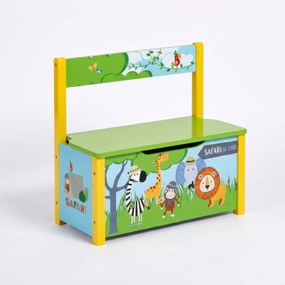 Kinder Opbergbox met Zitting – Safaripatroon – 33L – Veilig &amp; Stevig (60 kg)