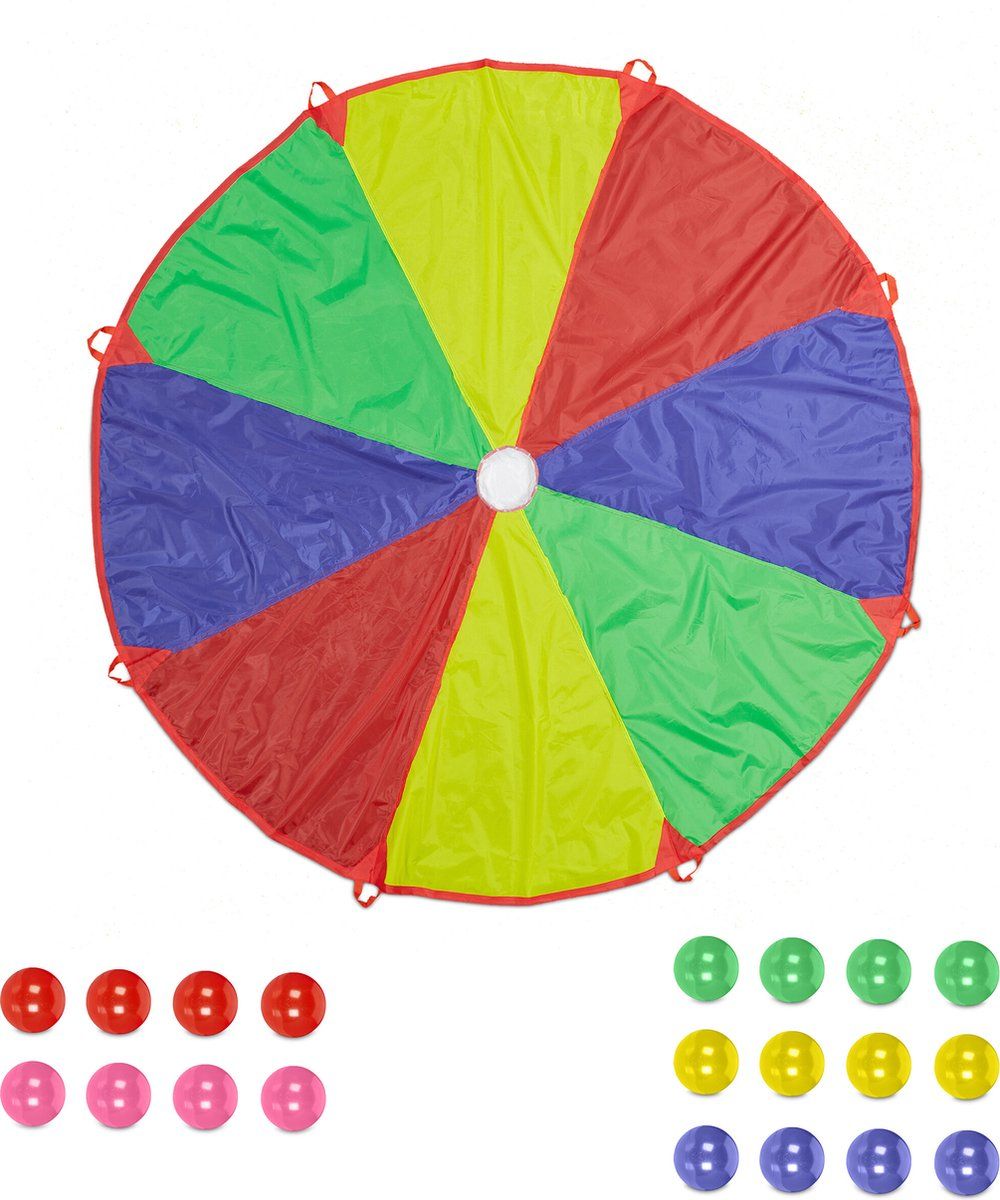parachute spel - kinderen - Ø 3,5 m - 20 ballen - 8 handgrepen - buiten - dansdoek