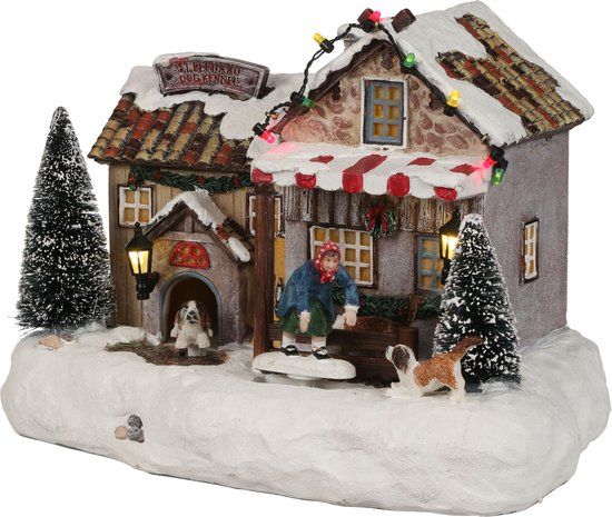 Luville kerstdorp miniatuur Sint-Bernard hondenkennel – 24 × 17 × 16,5 cm