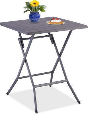 inklapbare tuintafel - met houtlook - 73x62x62 cm - balkontafel - tot 100 kg - grijs