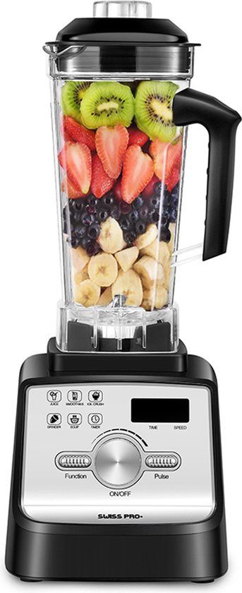 Swiss Pro+ Professionele Blender 2L – 2000W Krachtige Smoothie Blender &amp; IJscrusher – 9 Snelheden – Digitaal – Zwart RVS