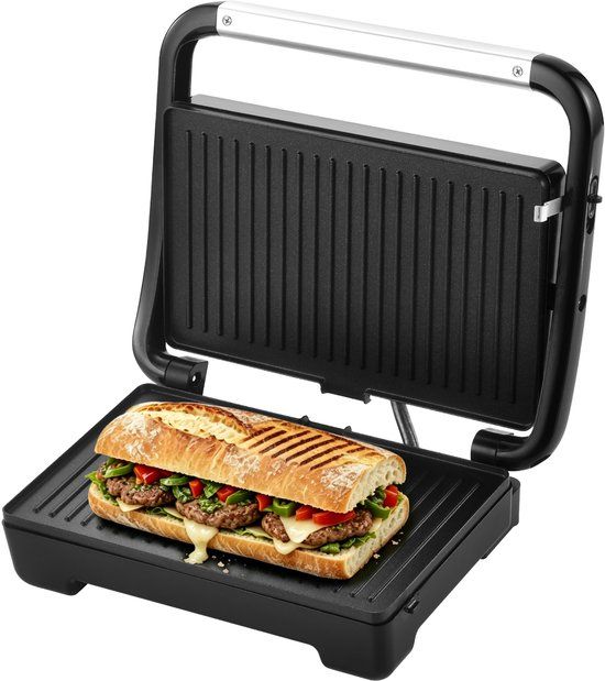 Swiss Haus® PG2228 Panini Grill 1600 W – Contactgrill voor panini’s en tosti’s – PFAS-vrije antiaanbaklaag – 28 × 17 cm – zwart/RVS